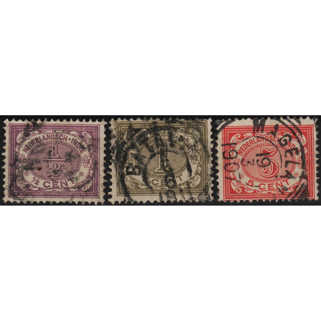 

Perangko Filateli E19 - Netherlands Indies VFU 3v 1902 - 1909 Numeral