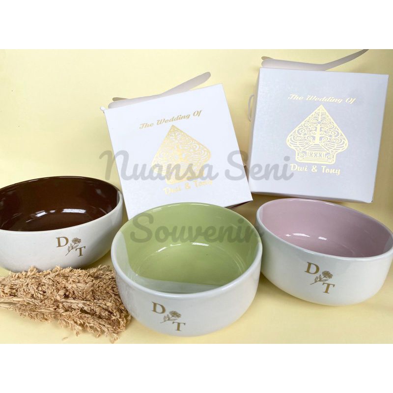 Souvenir Mangkok Two Tone Jumbo Mangkok Sop Porselen Warna Mangkuk Saji Keramik Sablon Kemas Box