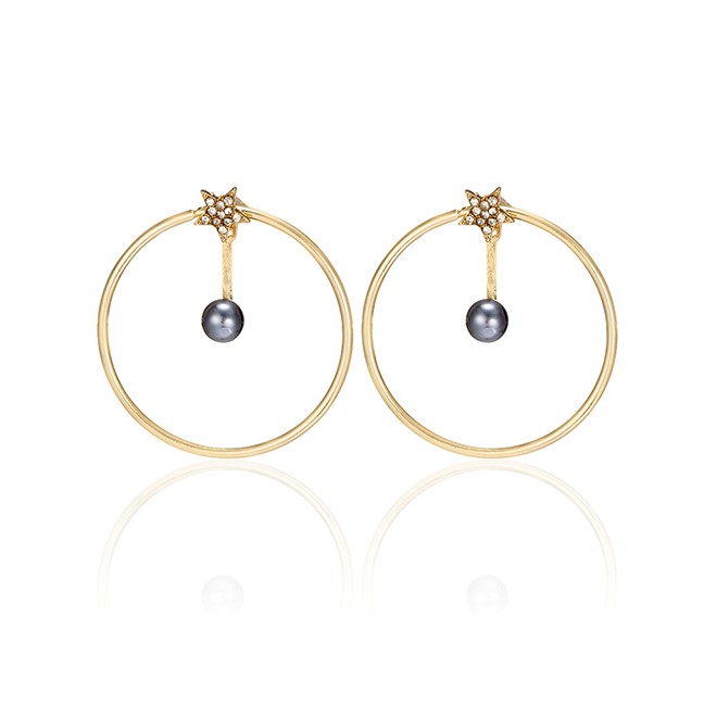 LRC Anting Tusuk Fashion Gold Star Ball Earrings F48021