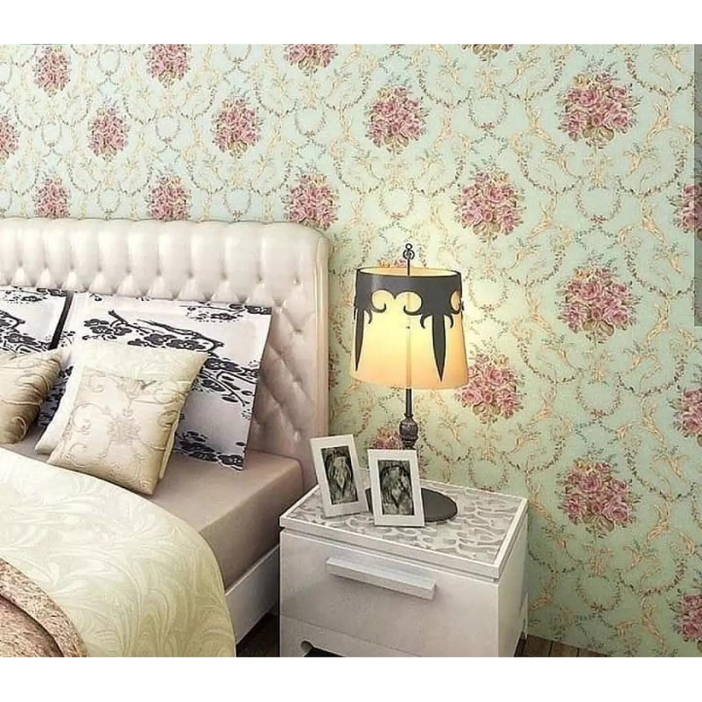 WALLPAPER DINDING MOTIF BUNGA HIJAU TOSCA