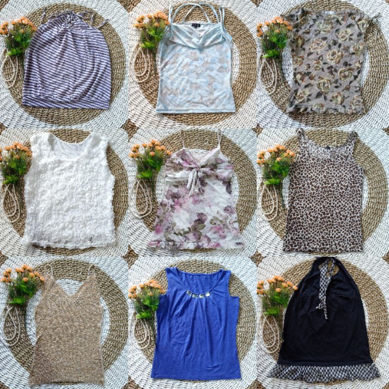 Thrift Atasan Wanita Blouse Wanita Tanpa Lengan Tanktop
