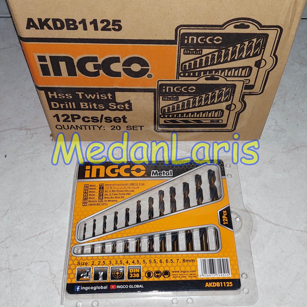 INGCO Set 12 Pcs AKDB1125 Mata Bor Besi Metal Hss Twist Drill Bits