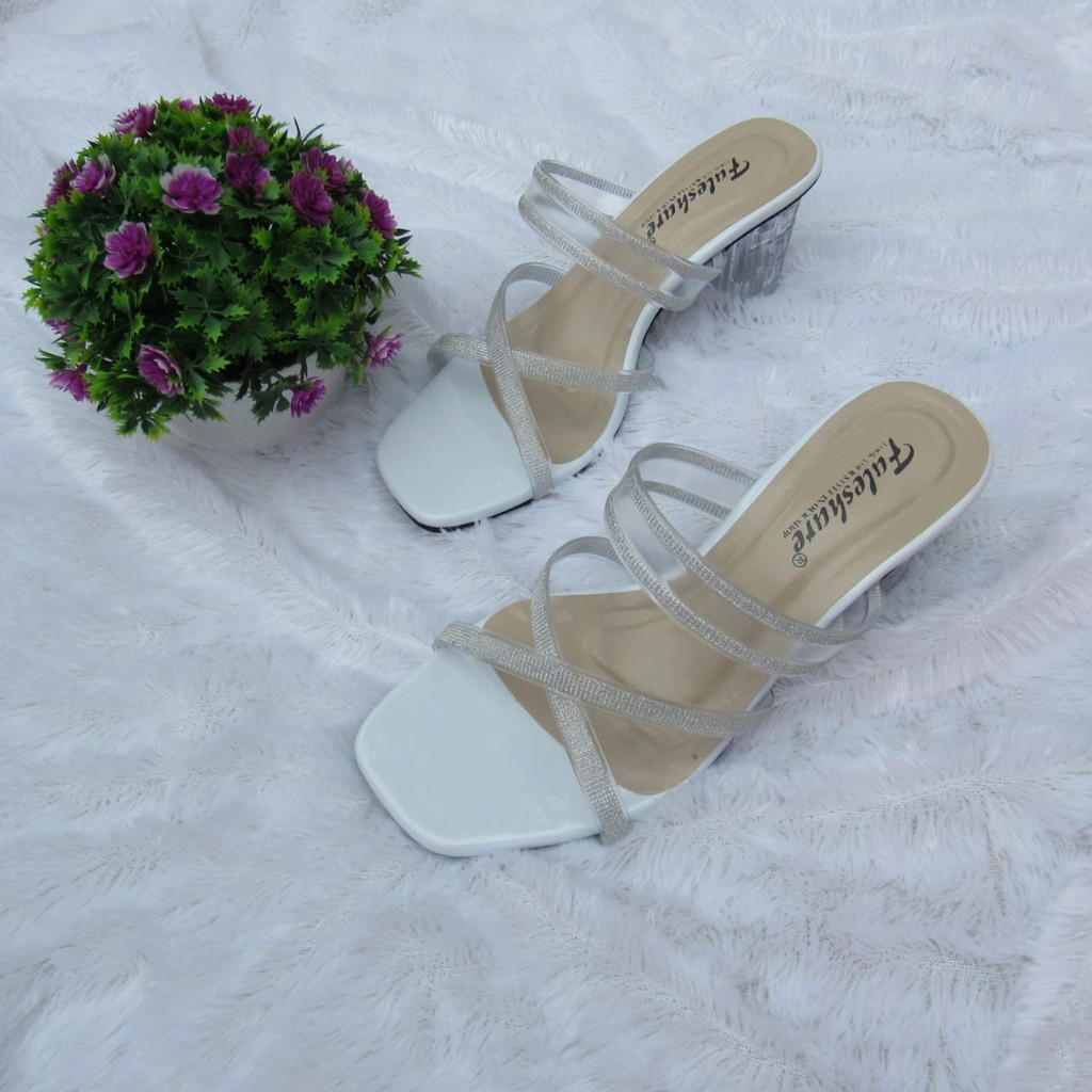 SANDAL HAK KACA WANITA SANDAL SLOP TALI SILANG