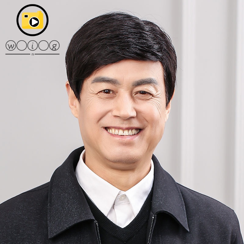 Wig pria wig rambut asli pria paruh baya dan orang tua wig rambut pendek rambut asli tutup kepala wi
