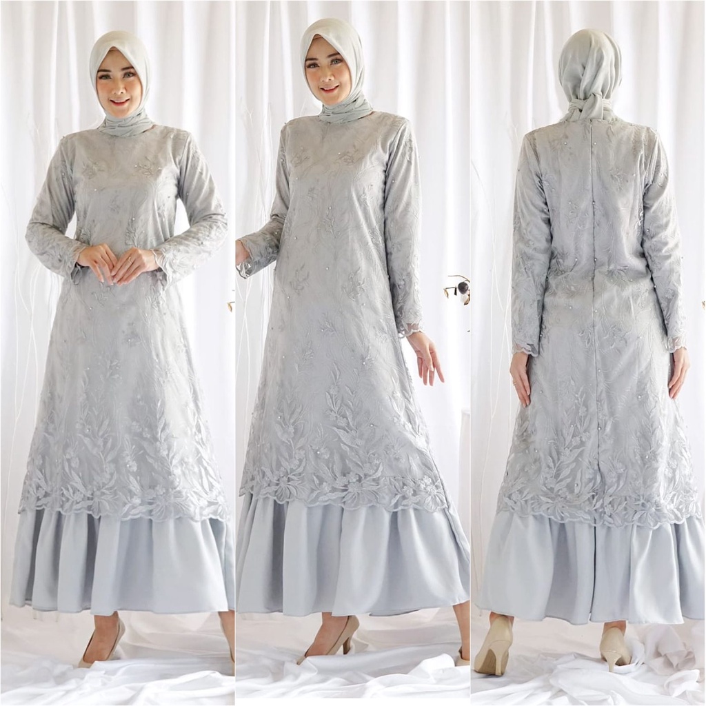 (PASTI REALPIC) Gamis FARASYA FULL Brukat Tile DEPAN BELAKANG Maxi Dress Gamis Pesta Kondangan Mewah