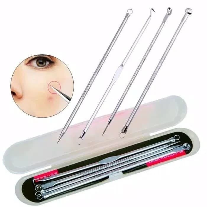 PINSET KOMEDO PREMIUM / PINSET KOMEDO SET ISI 4 / PINSET KOMEDO DAN JERAWAT STAINLESS SET