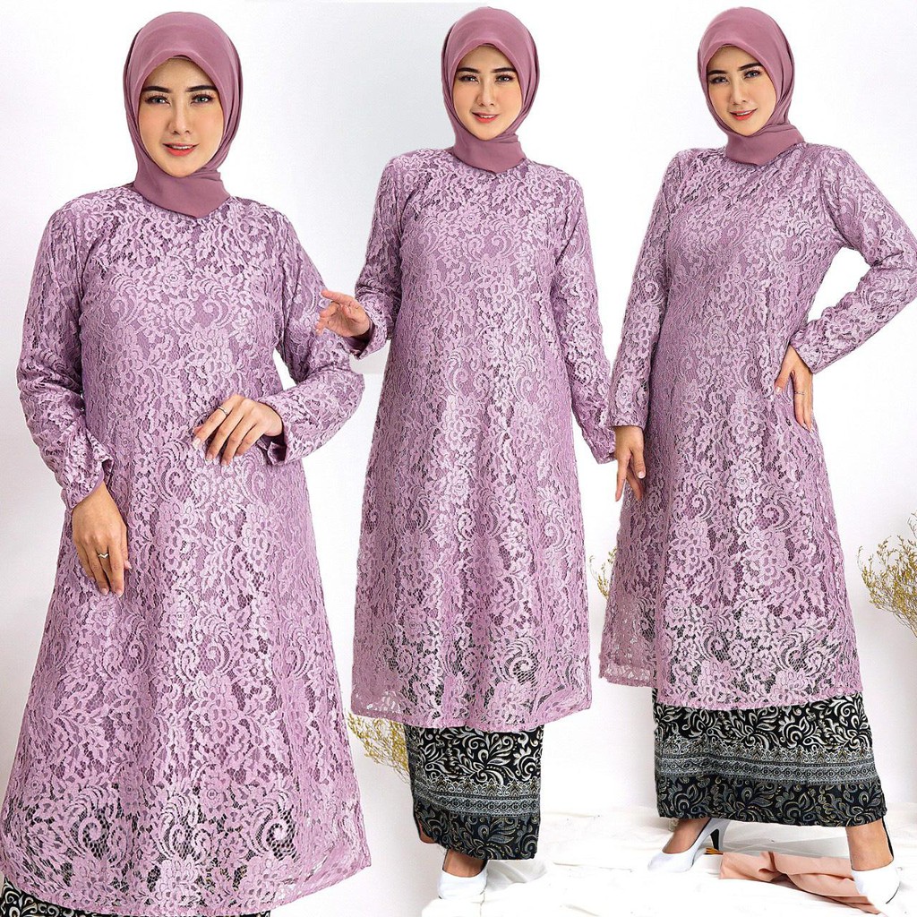 (DIJAMIN REALPICT) Tunik Brukat Corneli Gliter  ! TUNIK SIZE S  M L XL XXL XXXL JUMBO !! TUNIK PREMIUM LACE FARAH ANDIRA AMELIA LUCIA!!!-LAVENDER GLITTER