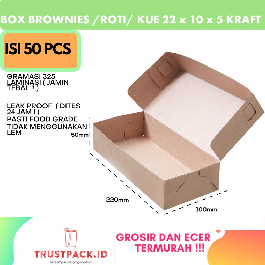 DUS BOX BROWNIES/KUE/ROTI 22x10x5 - KRAFT PAPER LAMINASI