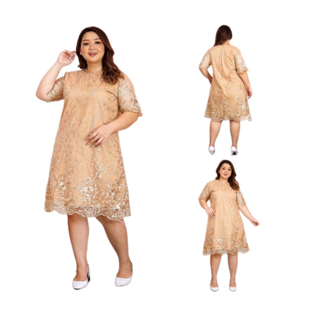 MIDI Dress Jumbo Tile XXL Bigsize Brukat Tile Bordir Gliter Mutiara