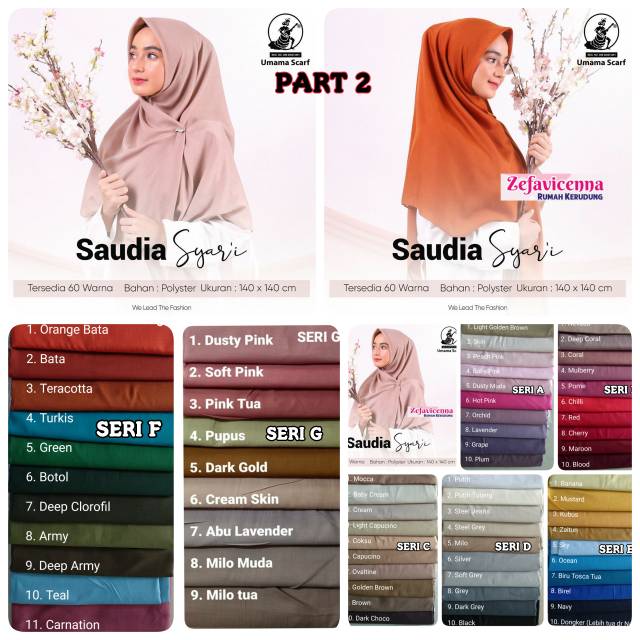 Segi Empat Saudia Syari by Umama Scarf PART 2- Jilbab Segi Empat Jumbo Syari bahan katun