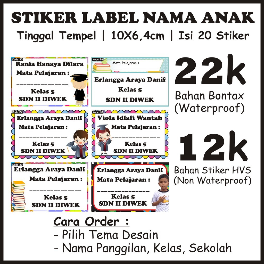 Jual STIKER BUKU ISI 20 PELAJARAN | LABEL BUKU | NAMA BUKU | STIKER