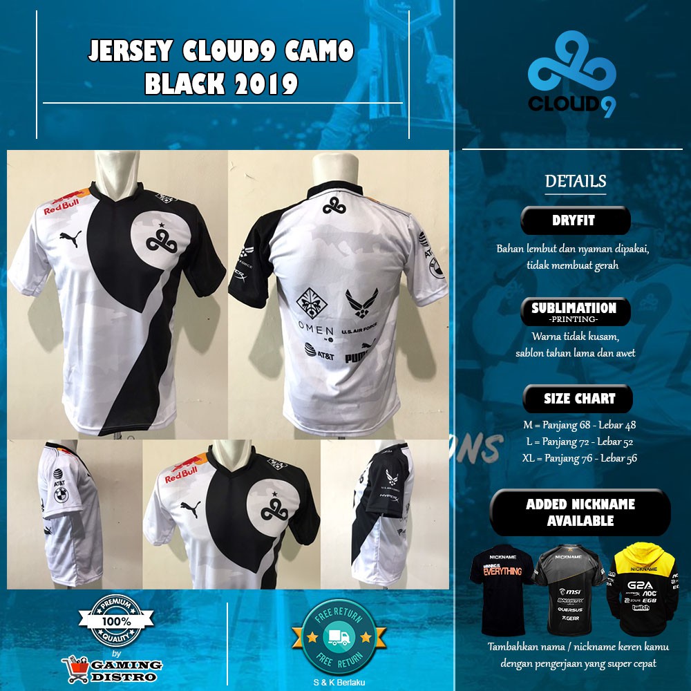 Jersey Cloud9 Camo Black - Kaos Game Cloud9 Camo Black Putih Dota 2
