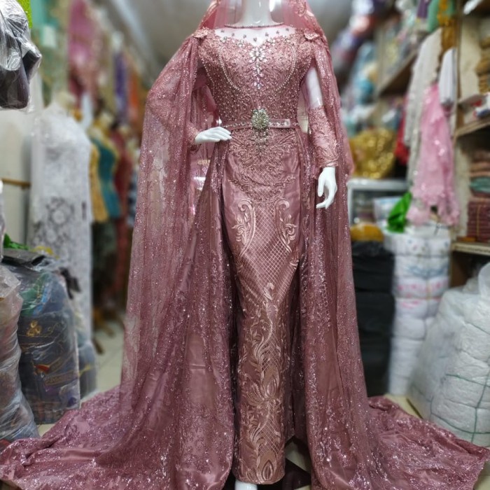 Baju Pengantin Wedding Dress Muslimah Jawa India kebaya pengantin payet model slim - dasty pink