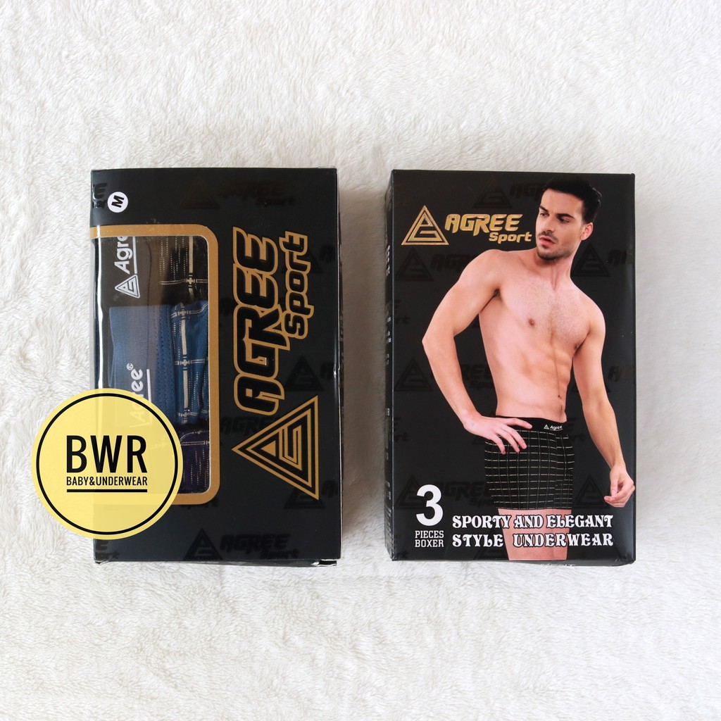 [ 3pc ] AGREE | CD AGREE PRIA SPORT BOXER | BOXER AGREE SPORT 1231 1232 1233 1234 1235 1236 / Celana Dalam Pria Boxer Motif Garis | Boxer Agree Pria | Bwr