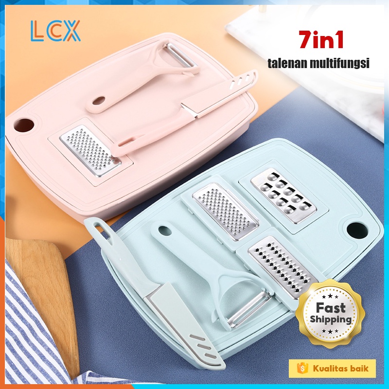 LCX Pisau Set Talenan Lipat Multifungsi 7In1 Multifungsi Pengiris Parutan Chopper Kitchen Serbaguna