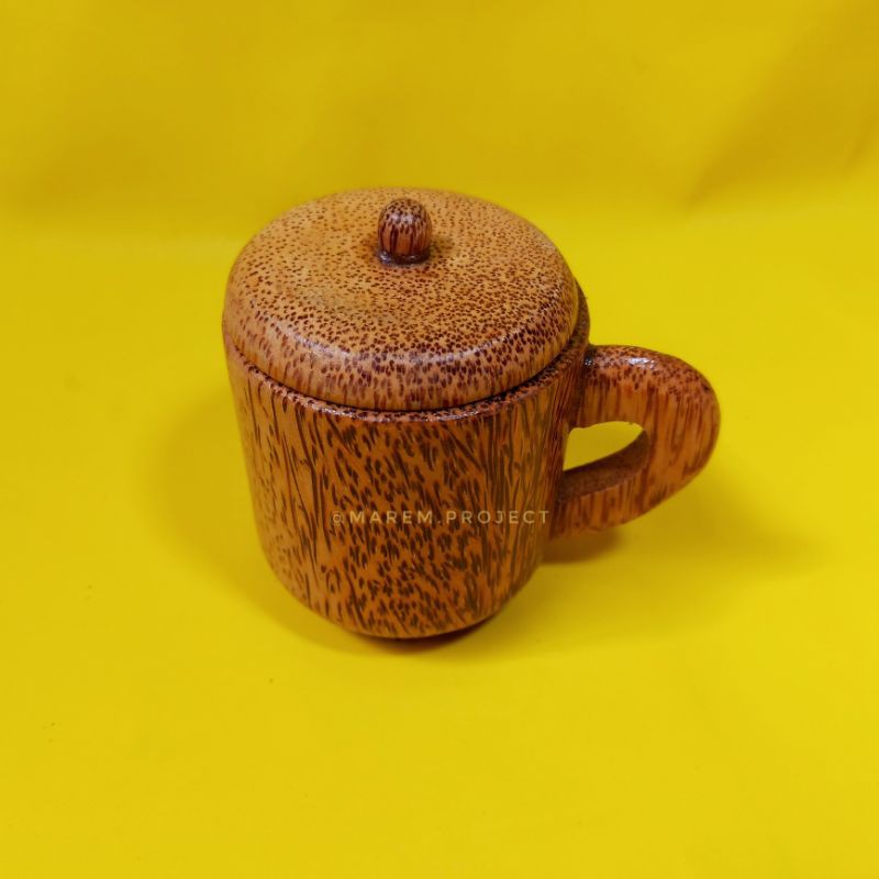 Cangkir kopi kayu kelapa atau glugu unik-Cangkir+tutup