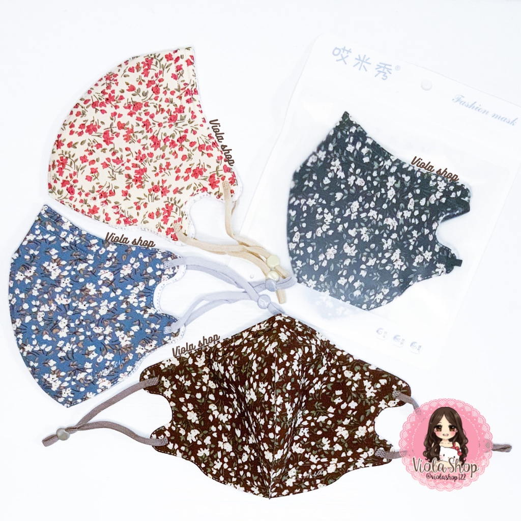 Masker KN 95 bahan kain katun motif sakura with adjustable strap untuk dewasa