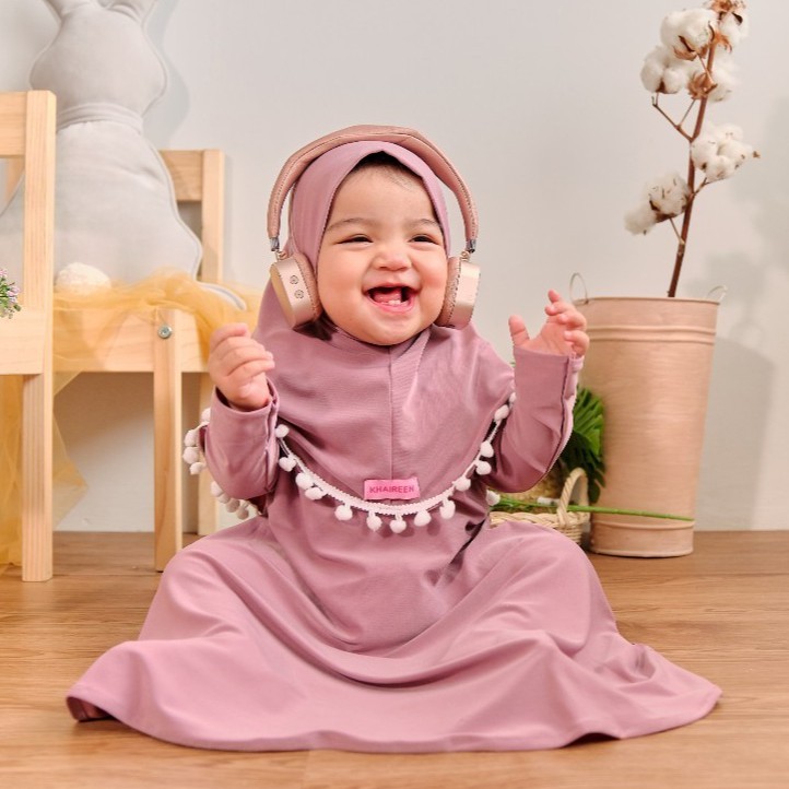 Baju Muslim Anak Perempuan / Gamis Anak Perempuan Cantik Pompom Jersey Import 1 Tahun / Gamis Bayi