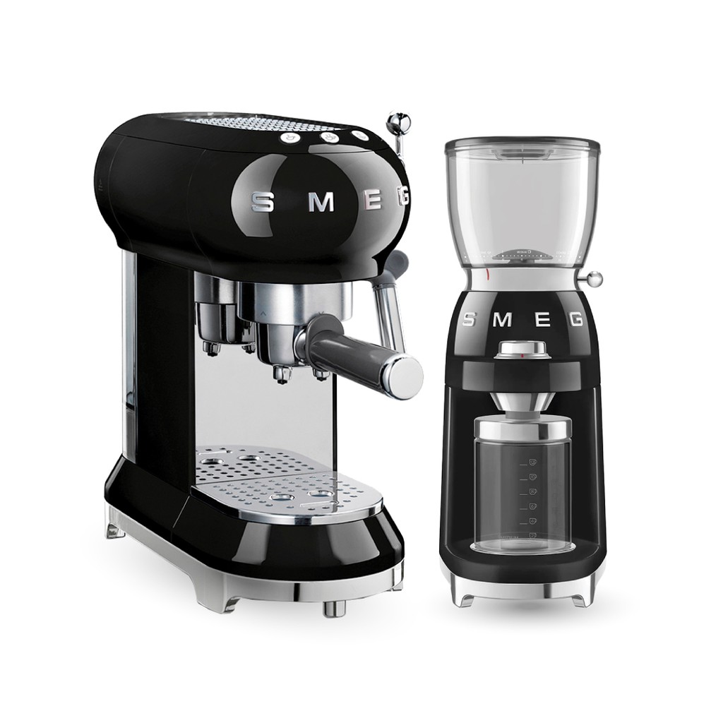 SMEG BUNDLING Espresso Coffee Maker Machine and Coffee Grinder Black