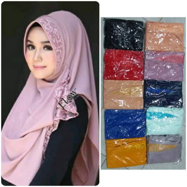 Jilbab instan brokat sisa warna tosca dan cream