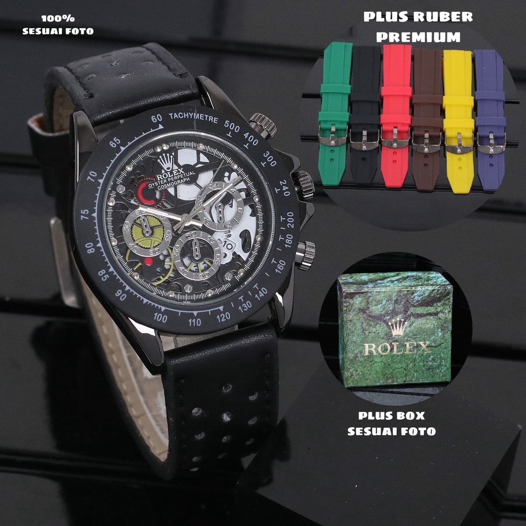 Grosiran Jam Tangan Pria 45125SI Analog Strap Kulit Include Box Exclusive, Strap Rubber Pengganti, dan Baterai Cadangan