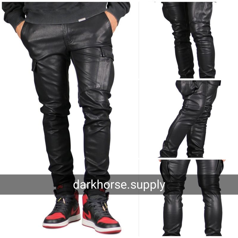 Celana Outfit Leather - Celana Musik Band - Celana Kargo Bahan Kulit - Celana Pria - Celana Panjang 