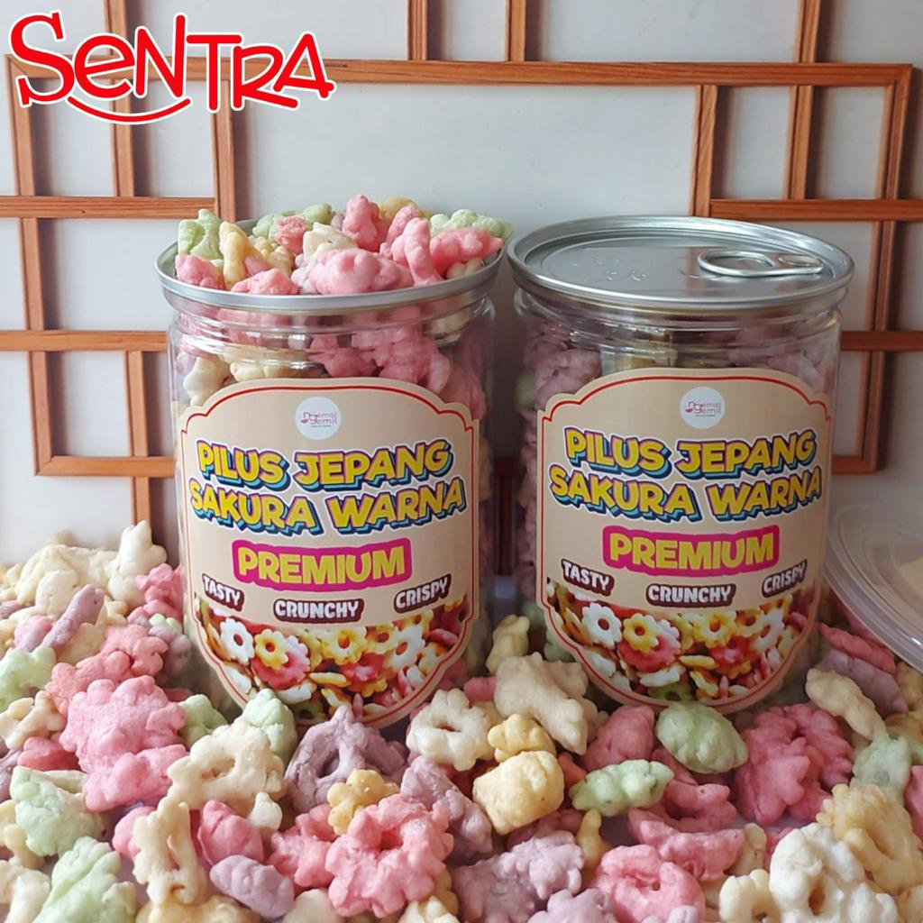 

Cemilan Pilus Jepang Sakura Bunga Kembang Sakura Warna Premium Kemasan PET CAN