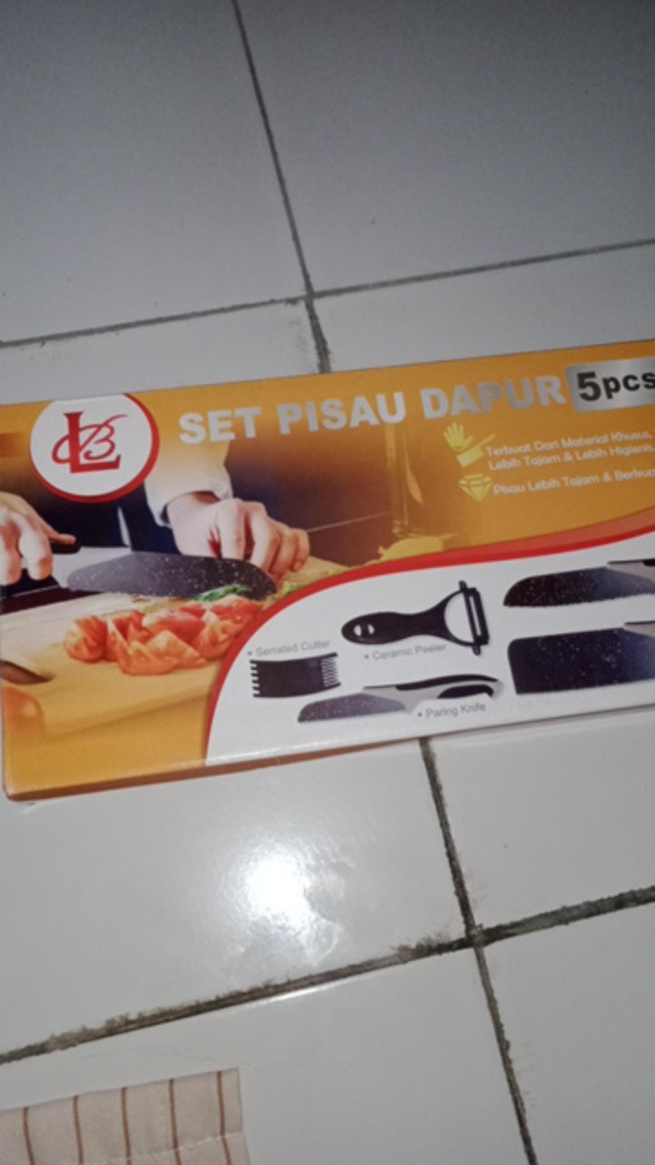 Cod Set 5 Pisau Hitam Chef Knife / Small Cleaver / Paring Knife / Peeler / Serrated Cutter (j13)