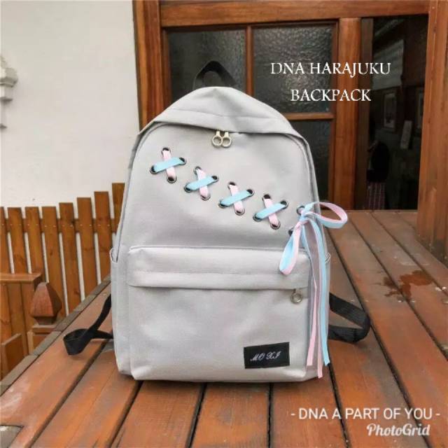 Backpack kepang miring pita HARAZUKU/ ransel simple / tas ransel wanita murah