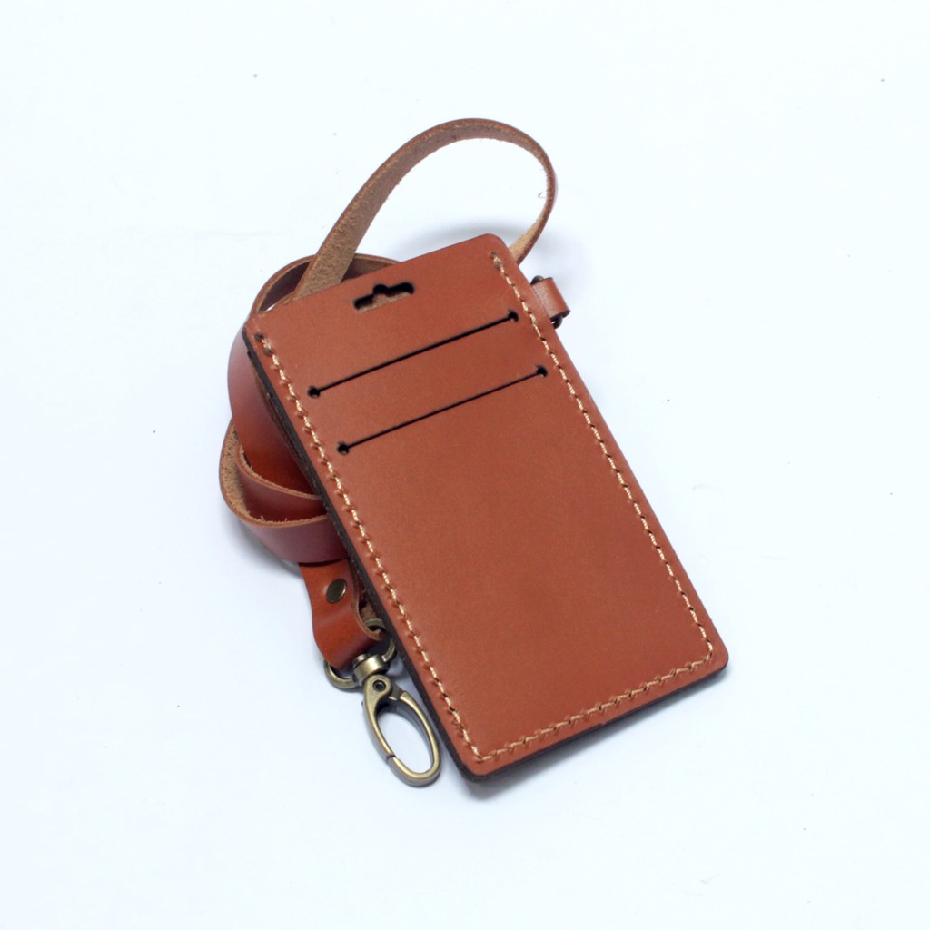 gantungan dompet ID card kulit tan - tali id card holder - PHID827