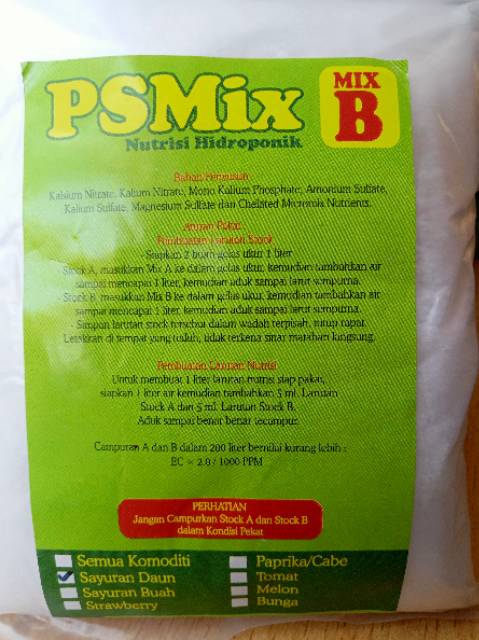 Nutrisi Hidroponik AB Mix Sayuran Daun Pekatan 1 Liter - PSMix