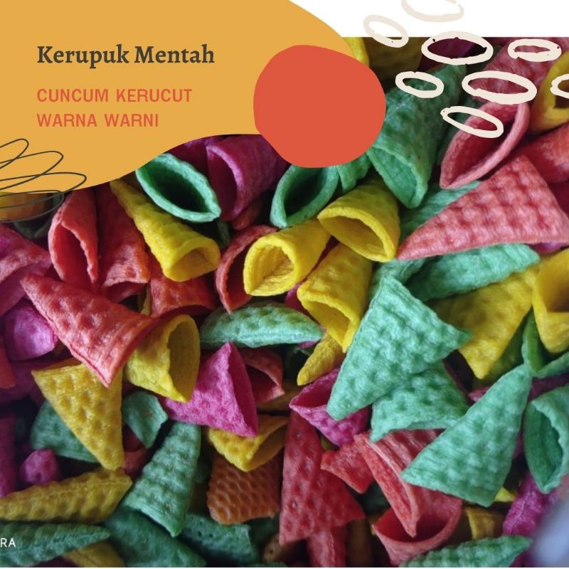 [ 500 GR ] KERUPUK CUNCUM KERUCUT WARNA WARNI MENTAH SUPER / KRUPUK CUNCUM KERUCUT TARO