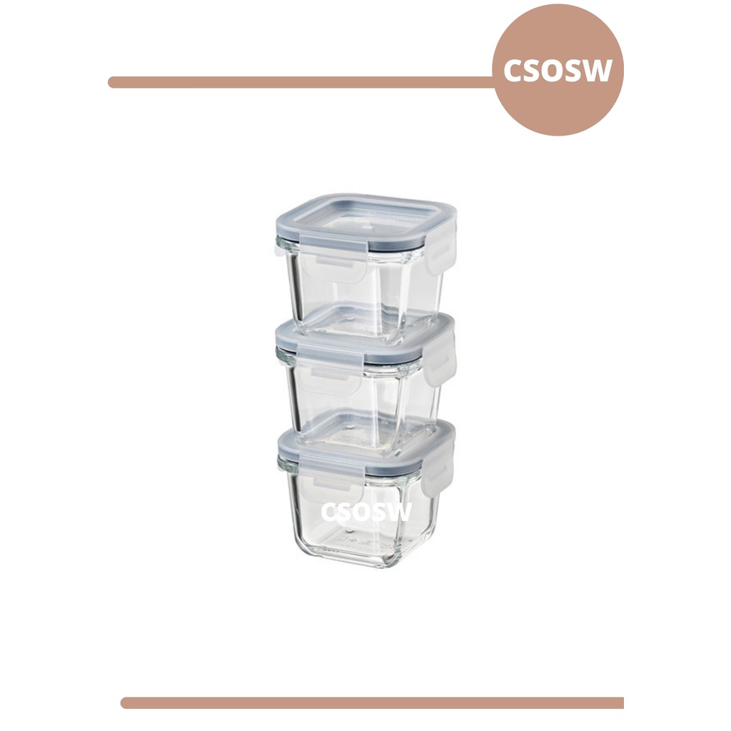 3Pcs Kotak Makan Kaca Kecil Dg Tutup Plastik Food Container 180ml MPASI Baby Food Container