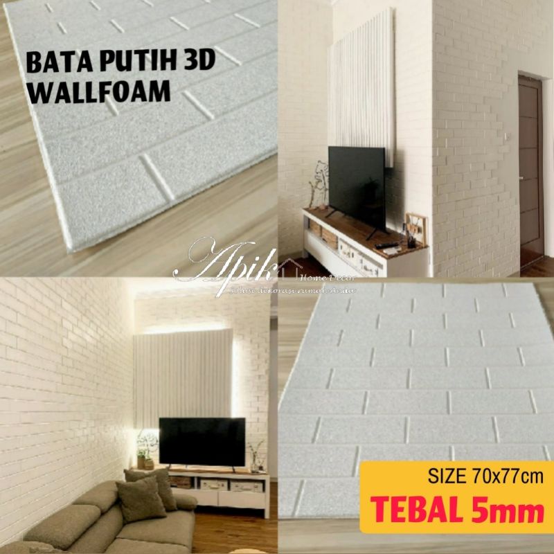 Wallpaper sticker Foam panel 3d Batu Bata Putih timbul permukaan rapi tekstur kulit jeruk terlaris