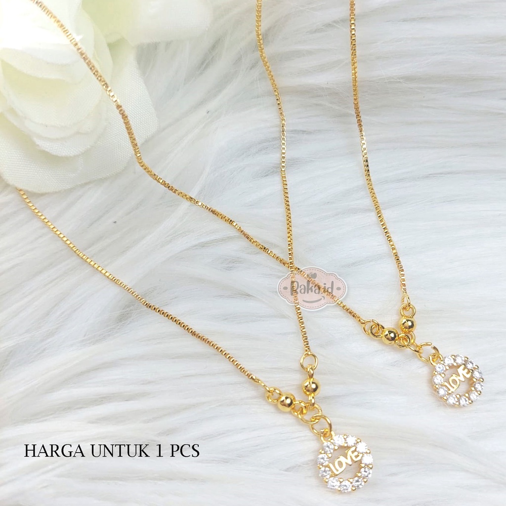 Kalung Rantai Anak Motif Love Permata Bulat Mas Gold Perhiasan Anak 923