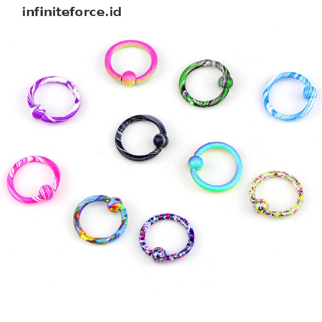 Infiniteforce.id 10pcs / Set Cincin Tindik Tubuh / Hidung Wanita Hias Manik Bulat