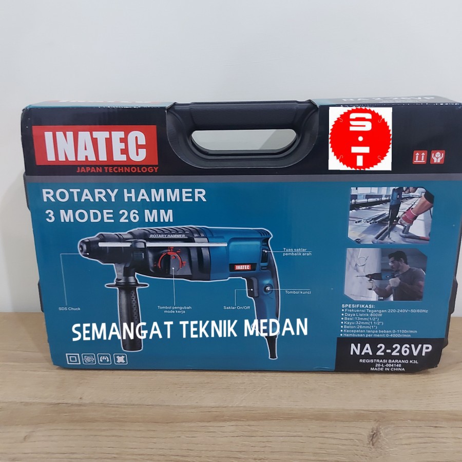NA2-26VP MESIN BOR PAHAT DEMOLITION ROTARY HAMMER 26mm 3 MODE INATEC