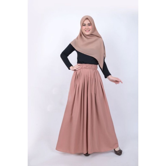 Rok panjang wanita bahan wolfis / rok rempel polos / rok kerja / rok kuliah-Moca