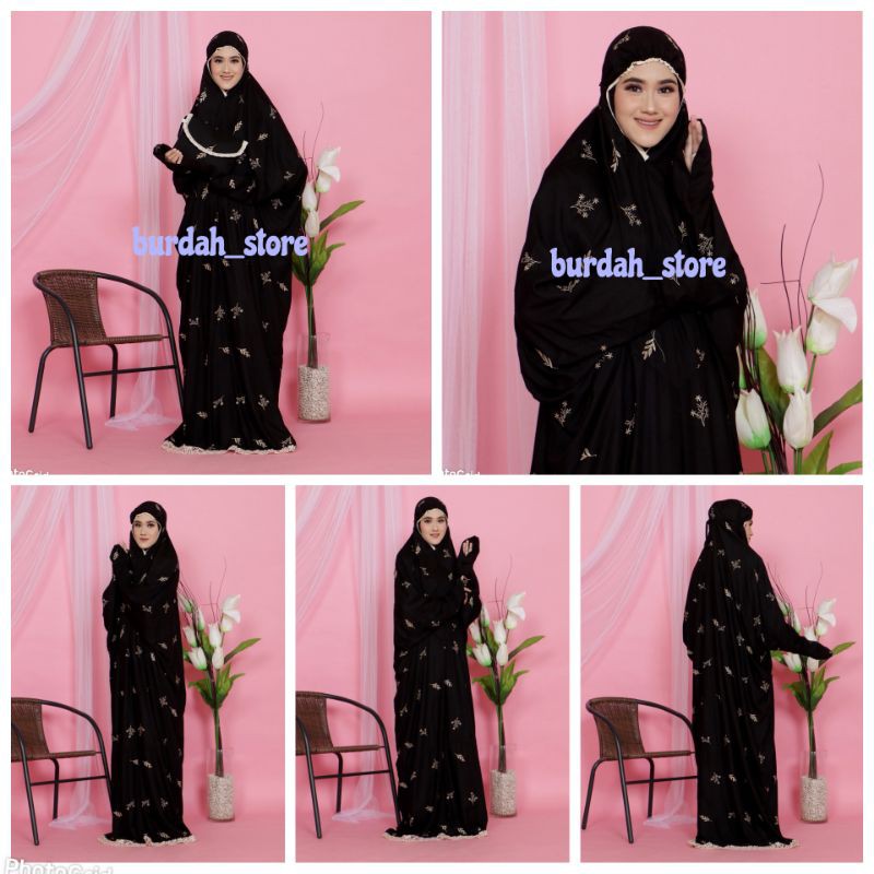 BURDAH - Mukena Terusan Rayon Dewasa Burdah Daily Tropical Cemara   Full Bordir