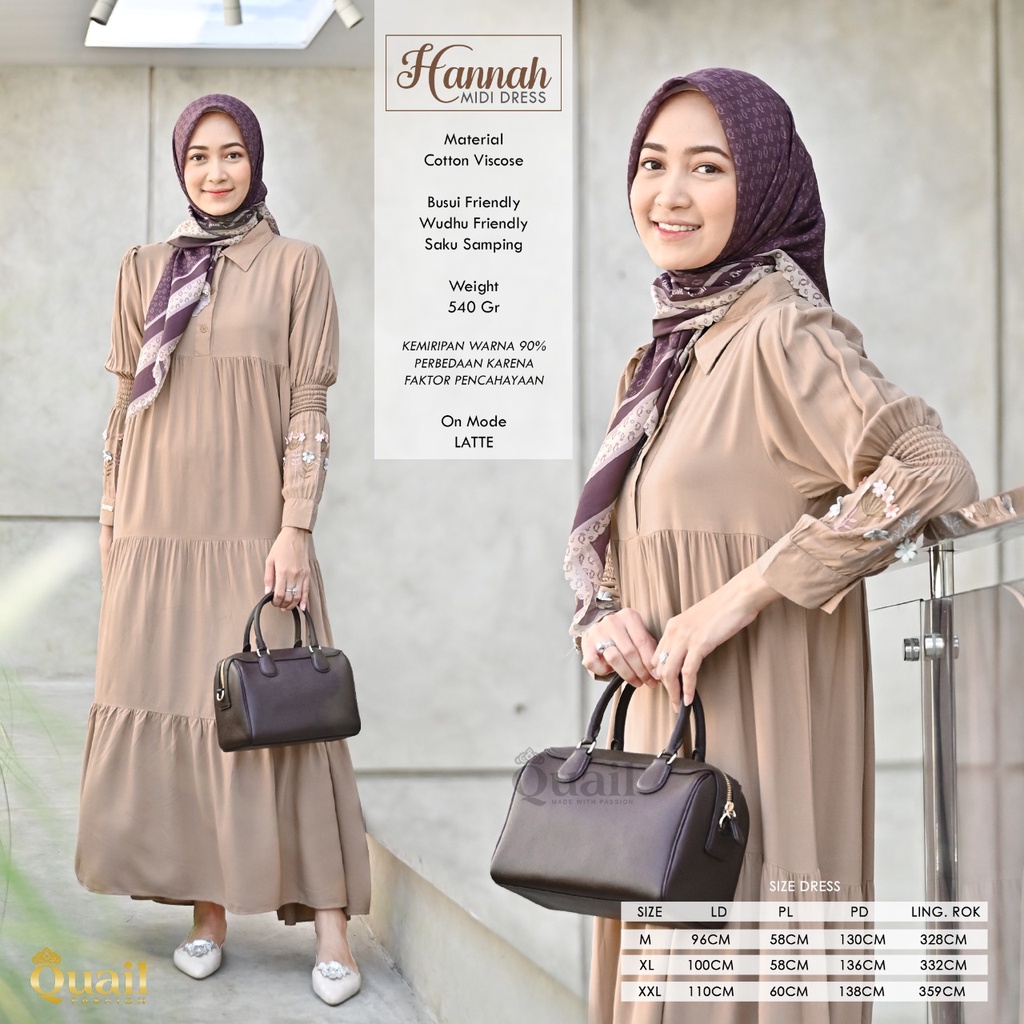 Gamis HANNAH Quail Hijab Original Midi Dress Cotton Premium Terbaru COD Distributor Resmi Klaten