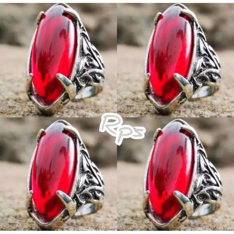 Batu Cincin Merah Siam Model Pandan Kristal Top Colour High Quality