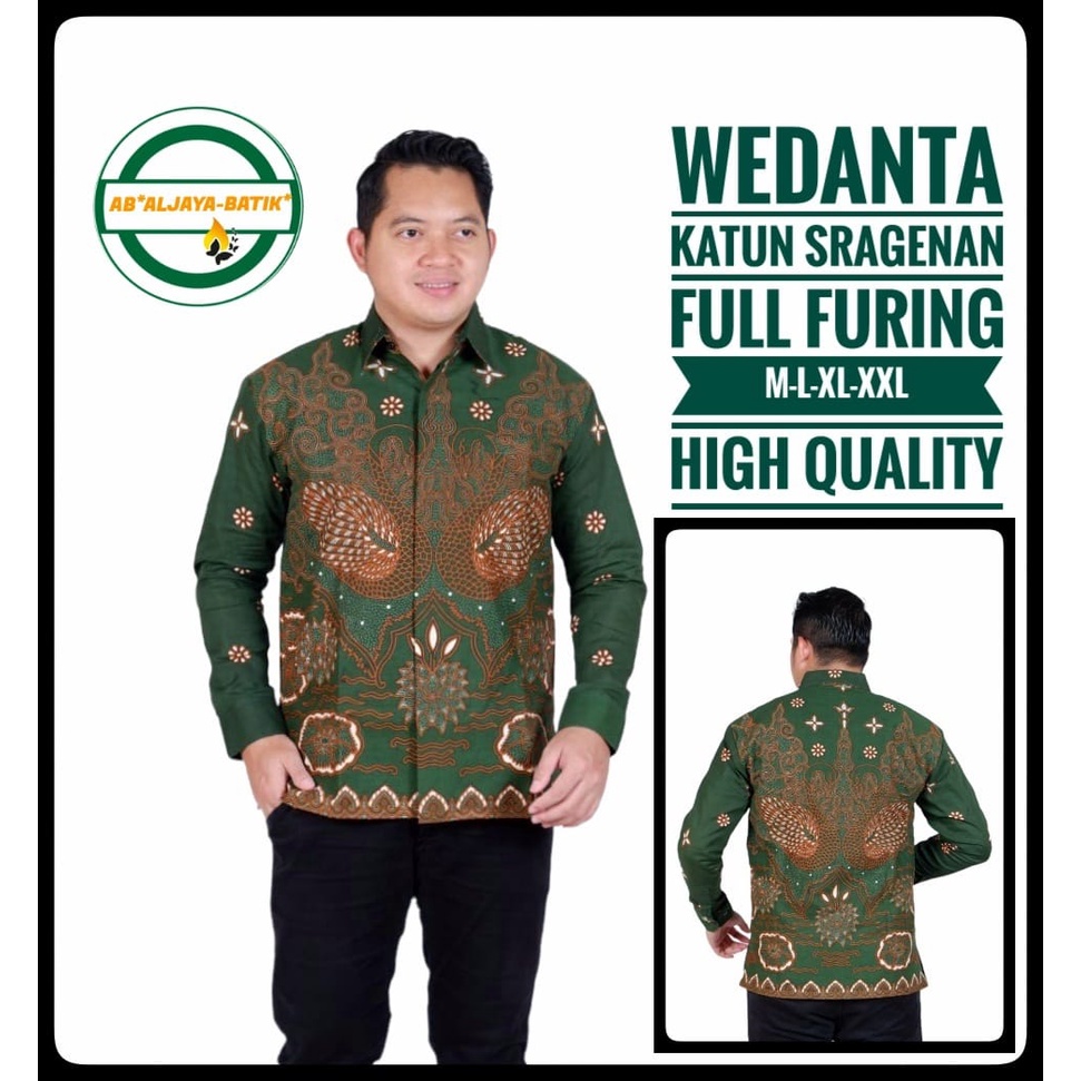 WEDANTA IJO Kemeja Batik Pria Full Furing PREMIUM Bahan Katun Halus Primisima