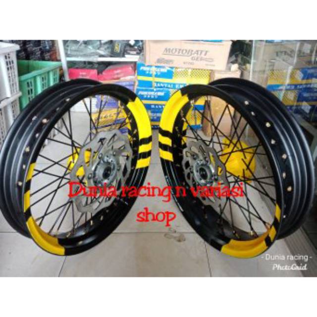 Paketan Velg KLX 150 - D-Tracker 150 Supermoto ring 17 lebar Tromol jeruji piringa sama rakit