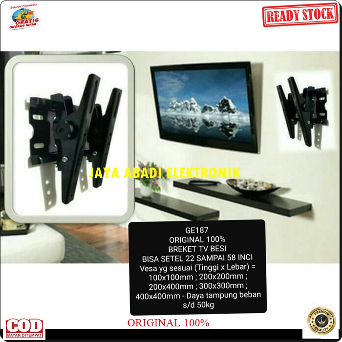 G187 BRACKET TV TEMBOK WALL BREKET TELEVISI LED LCD UNIVERSAL PENGAMAN GANTUNGAN PENOPANG FLEXSIBEL STAND FULL PLAT BESI FLEXSIBLE HOLDER TEMPAT GANTUNG TIANG PPENYANGGA TIANG PEGANGAN WAL MOUNT DINDING MULTI  original breket tv full besi 22 sampai 58 in