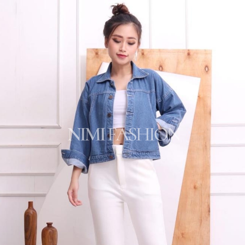 Jaket Jeans Crop / Jaket Denim Wanita Model Crop Kancing Depan Belakang Hidup