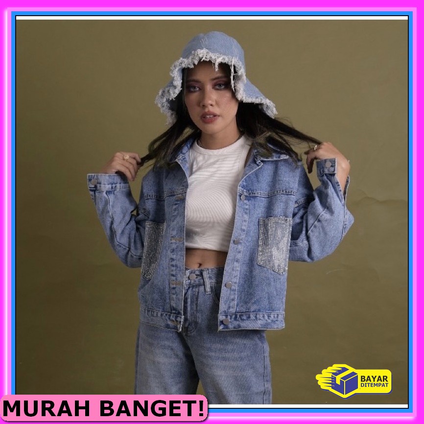 Jaket Oversize Jacket Wanita Cewek Jins Denim Jeans Korea Jumbo M RQ563 Amr Original - Jaket Wanita