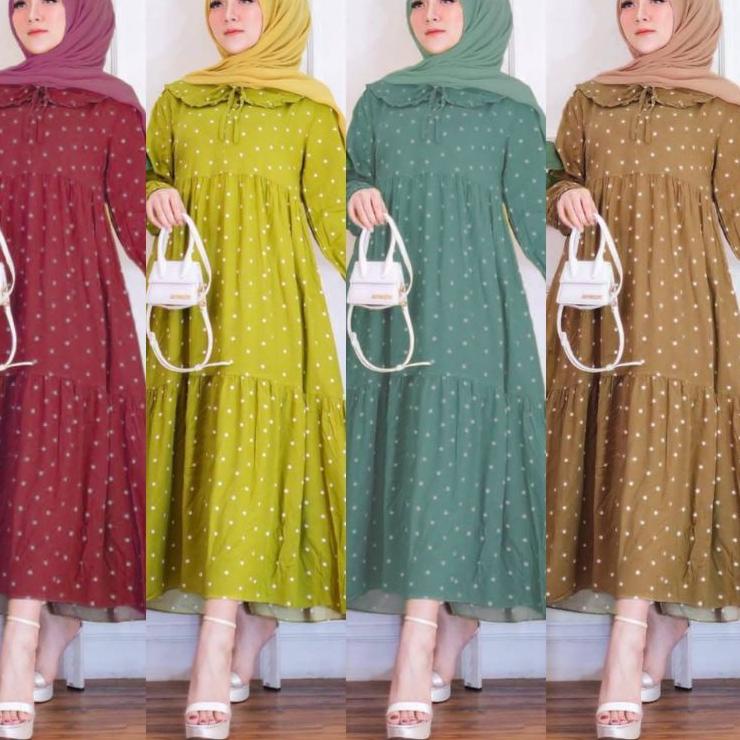 Stok terbatas.. DRESS KANIA// GAMIS RAMPEL POLKADOT/ POLKA KEKINIAN TERBARU 2022// GAMIS LEBARAN// C