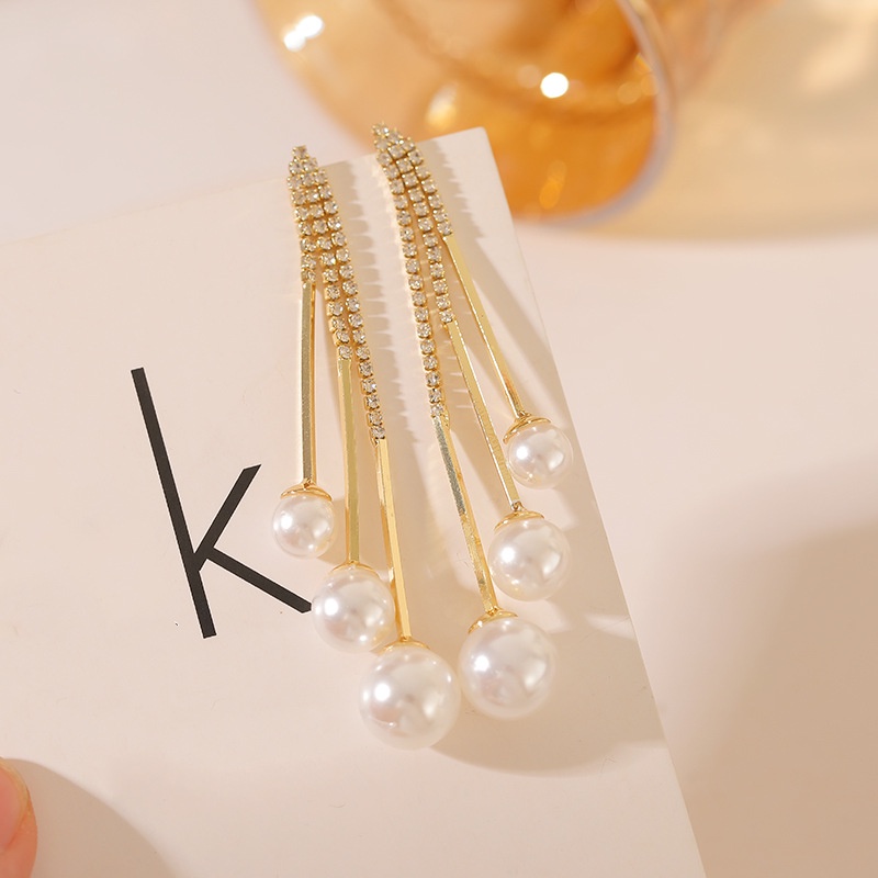 Sterling silver jarum Korea panjang elegan mutiara kepribadian rumbai anting-anting anting-anting un