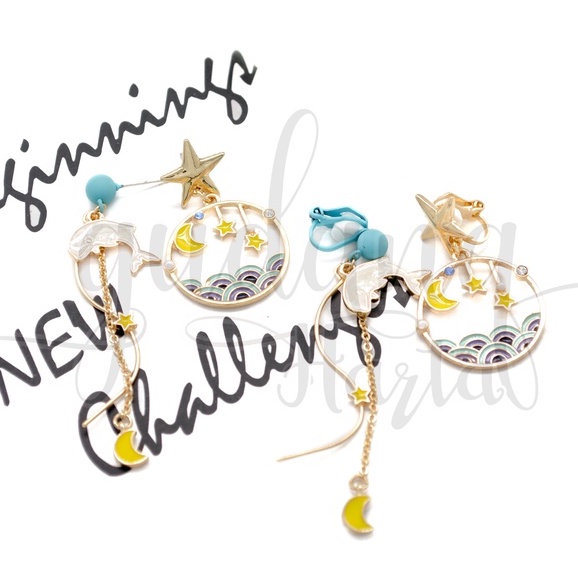 Anting Stud And Jepit Dolphin And Sea Earrings Hewan Laut GH 203308