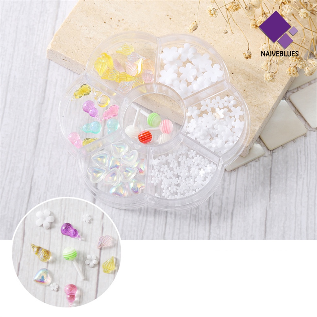 Naiveblue 1 Kotak Ornamen Bentuk Pita 3D Bahan Resin Untuk Dekorasi Nail Art DIY